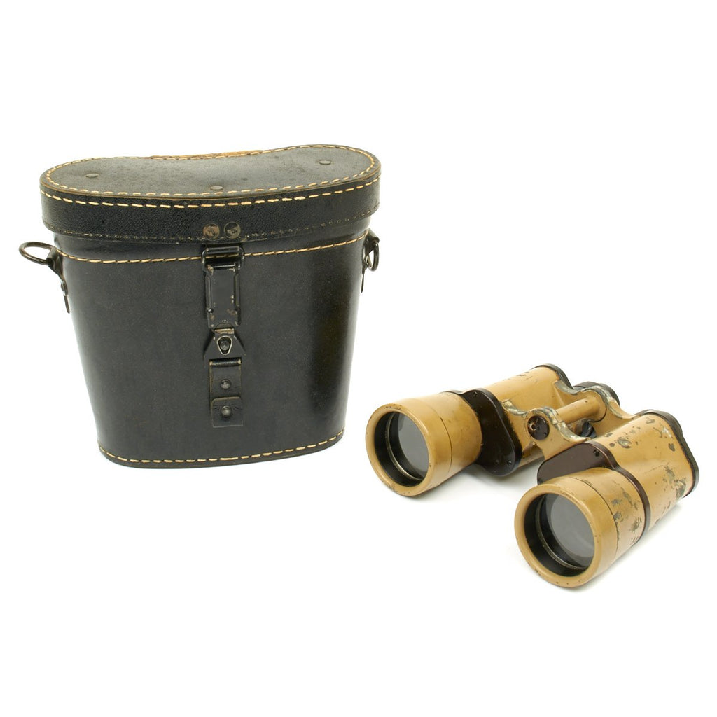 Original German WWII Afrikakorps Ernst Leitz (beh) 10x50 Dienstglas Binoculars with Leather Case Original Items