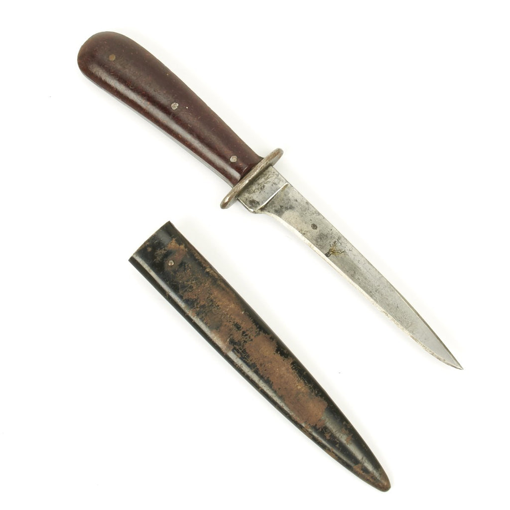 Original German WWII Field Modified Trench Knife with Boot Scabbard by PUMA - Bakelite Handle Original Items