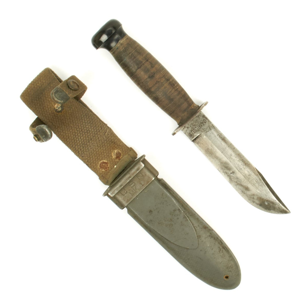 Original U.S. WWII Named Navy USN Mark 1 Fighting Knife by CAMILLUS with Mk1 Scabbard Original Items