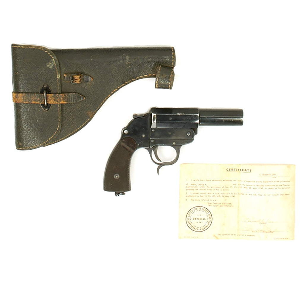 Original German WWII Erma Model 34 Leuchtpistole LP34 Dated 1937 with Original Holster and Bring Back Certificate Original Items