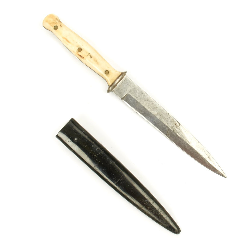 Original German WWII Bone Handle Fighting Trench Knife with Original Steel Belt Scabbard Original Items