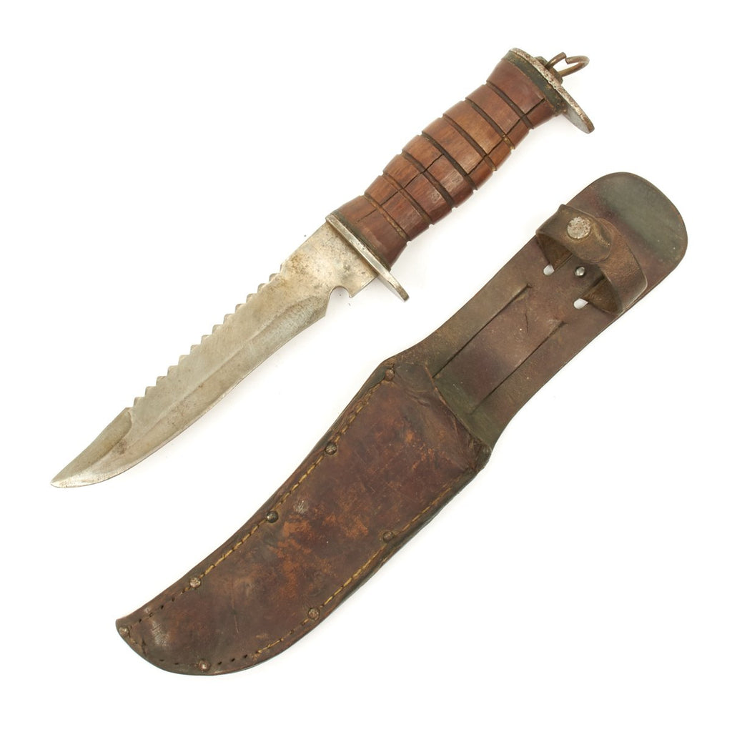 Original WWII EG Waterman EGW Wood Grip Survival Knife with Leather Scabbard Original Items