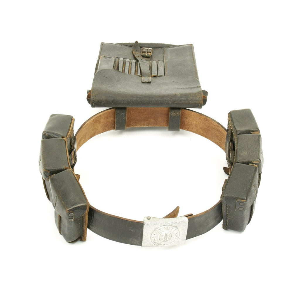 Original German WWII Army Heer Belt with Aluminum Buckle, 98k Triple Pouches and Map Case Original Items