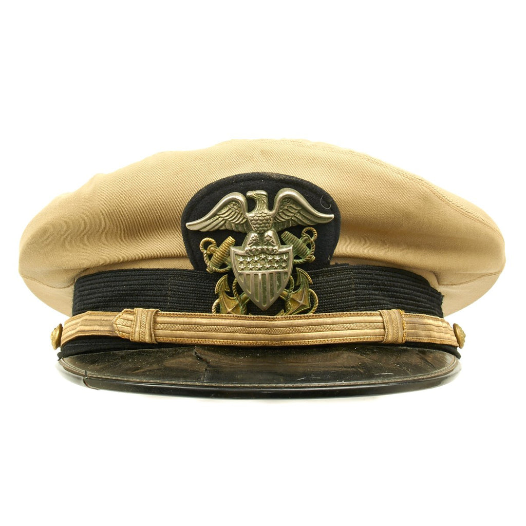 Original U.S. WWII Naval Officer Khaki Summer "Bostonian" Peaked Visor Cap - Size 7 3/8 Original Items