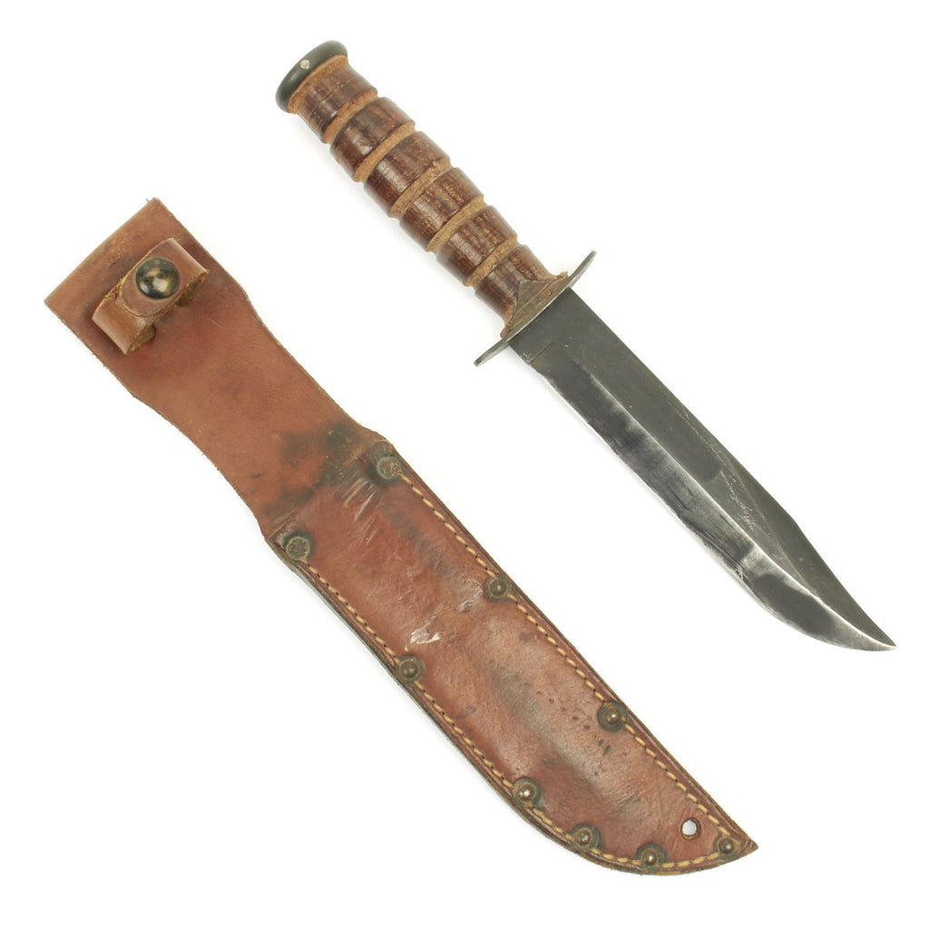 Original U.S. WWII USN Mark 2 KA-BAR Fighting Knife by CAMILLUS with Leather Scabbard Original Items