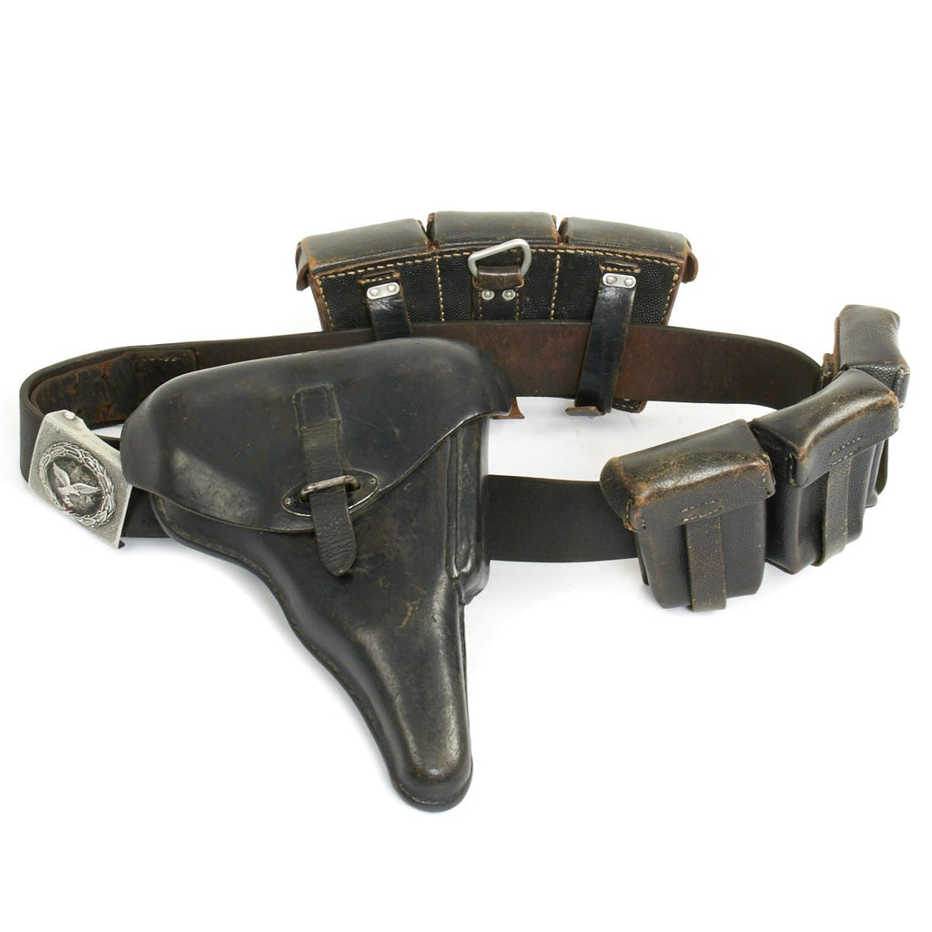 Original German WWII Luftwaffe Belt with Buckle with P38 Holster and 98K Triple Pouches - 1940 Dated Original Items
