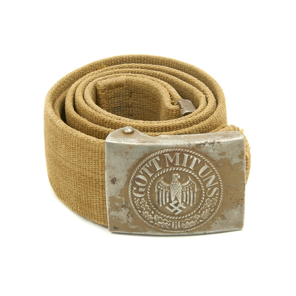 Original German WWII Rare Tropical Afrika Korps DAK Web Belt with Buckle - Dated 1942 Original Items