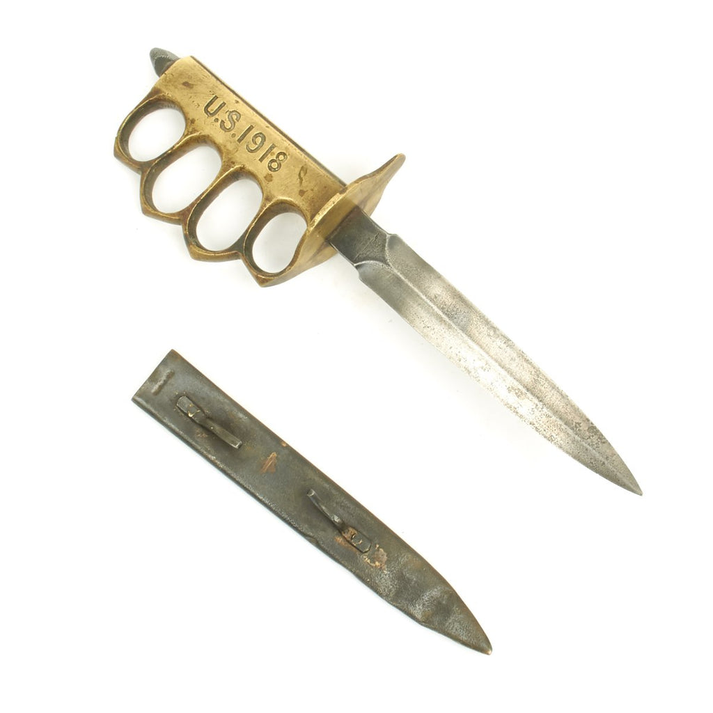Original U.S. WWI Model 1918 Mark I Trench Knife by AU LION with Steel Scabbard Original Items