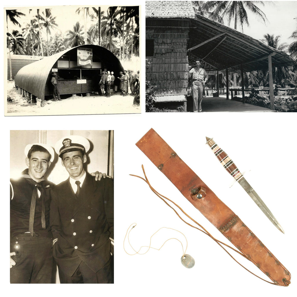 Original U.S. WWII Customized Case V-42 Stiletto Knife and Photo Grouping of Navy Officer Original Items