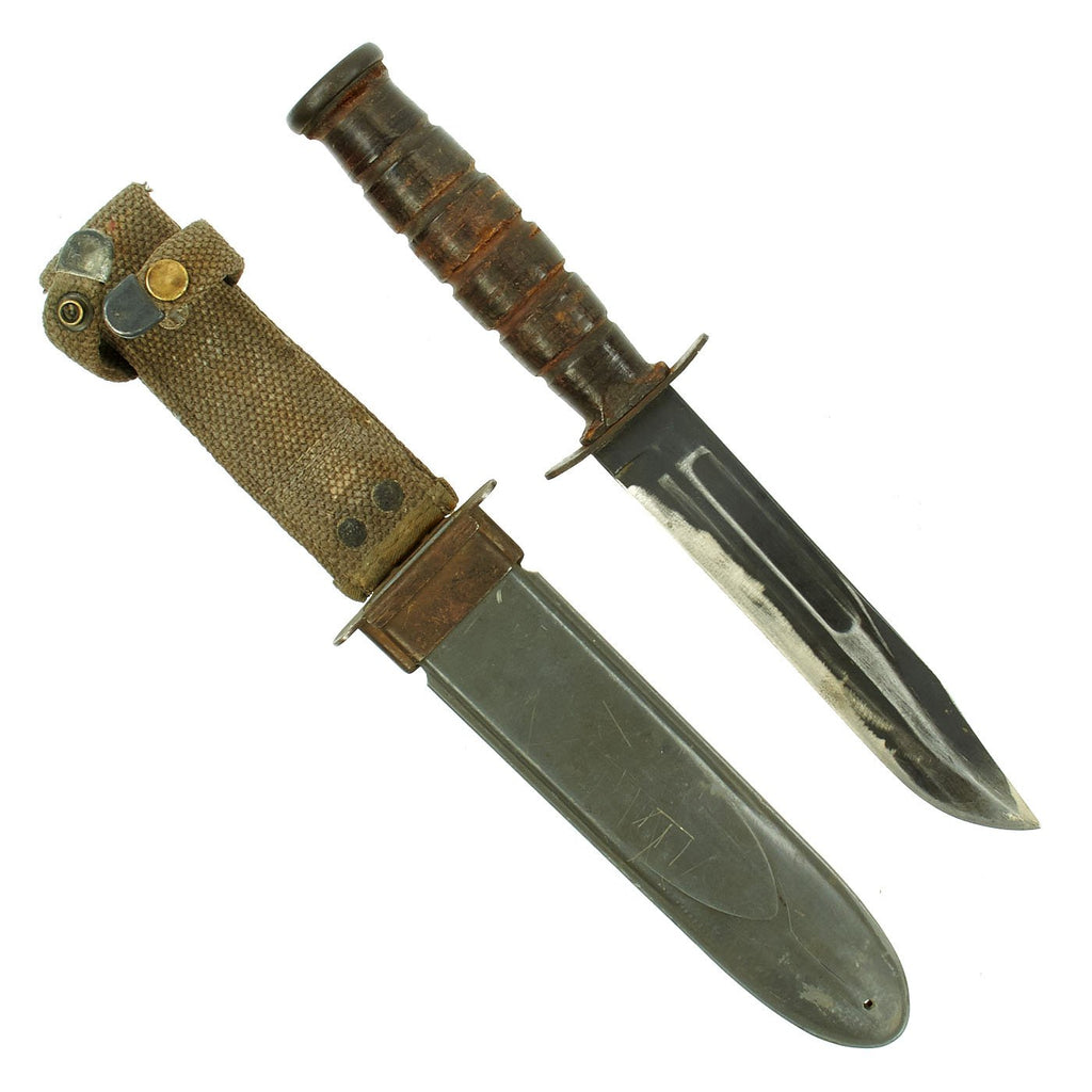 Original U.S. WWII Navy Mark 2 KA-BAR Fighting Knife by CAMILLUS with Personalized MK2 Scabbard Original Items