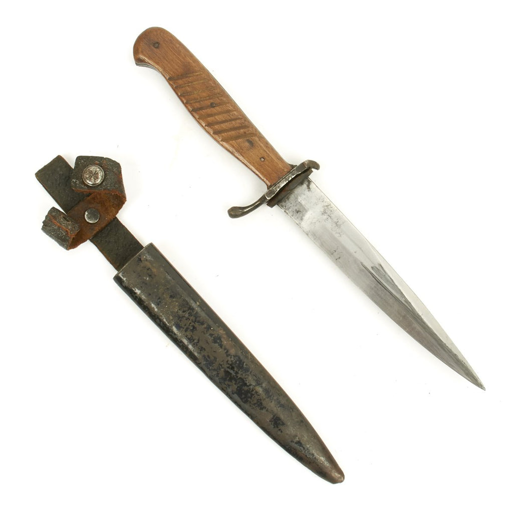 Original German WWI Fighting Trench Knife with Original Rolled Steel Scabbard Original Items