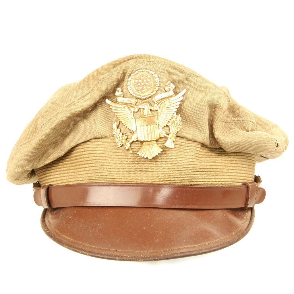 Original U.S. WWII USAAF Officer Khaki AIRFLOW Crush Cap With Rear Chin Strap - Size 6 7/8 Original Items