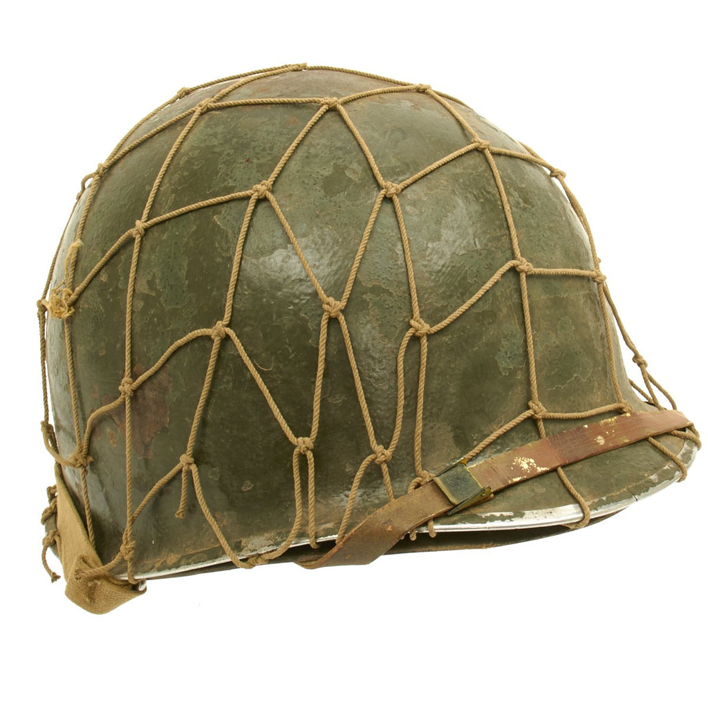 Original U.S. WWII 1943 M1 McCord Fixed Bale Front Seam Helmet with Westinghouse Liner Original Items