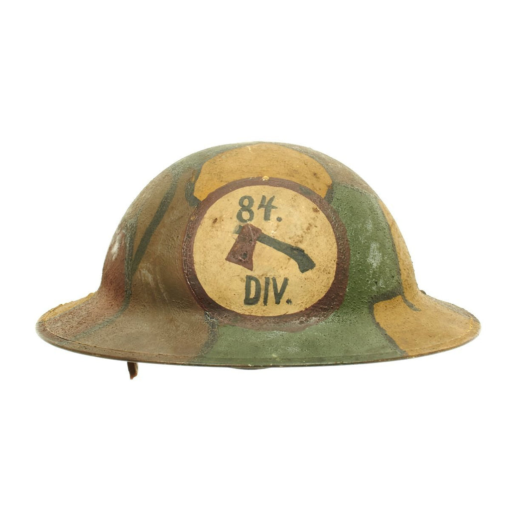 Original U.S. WWI M1917 Named 84th Infantry Division Doughboy Helmet with Camouflage Textured Paint Original Items