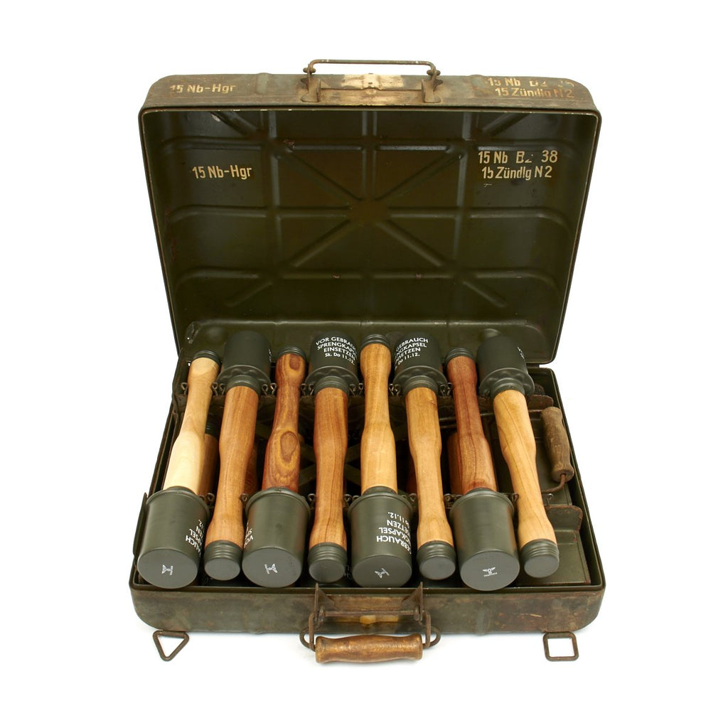 Original German WWII M24 Nb-Hgr Smoke Stick Grenade Case with Original Internal Rack and Grenades Original Items