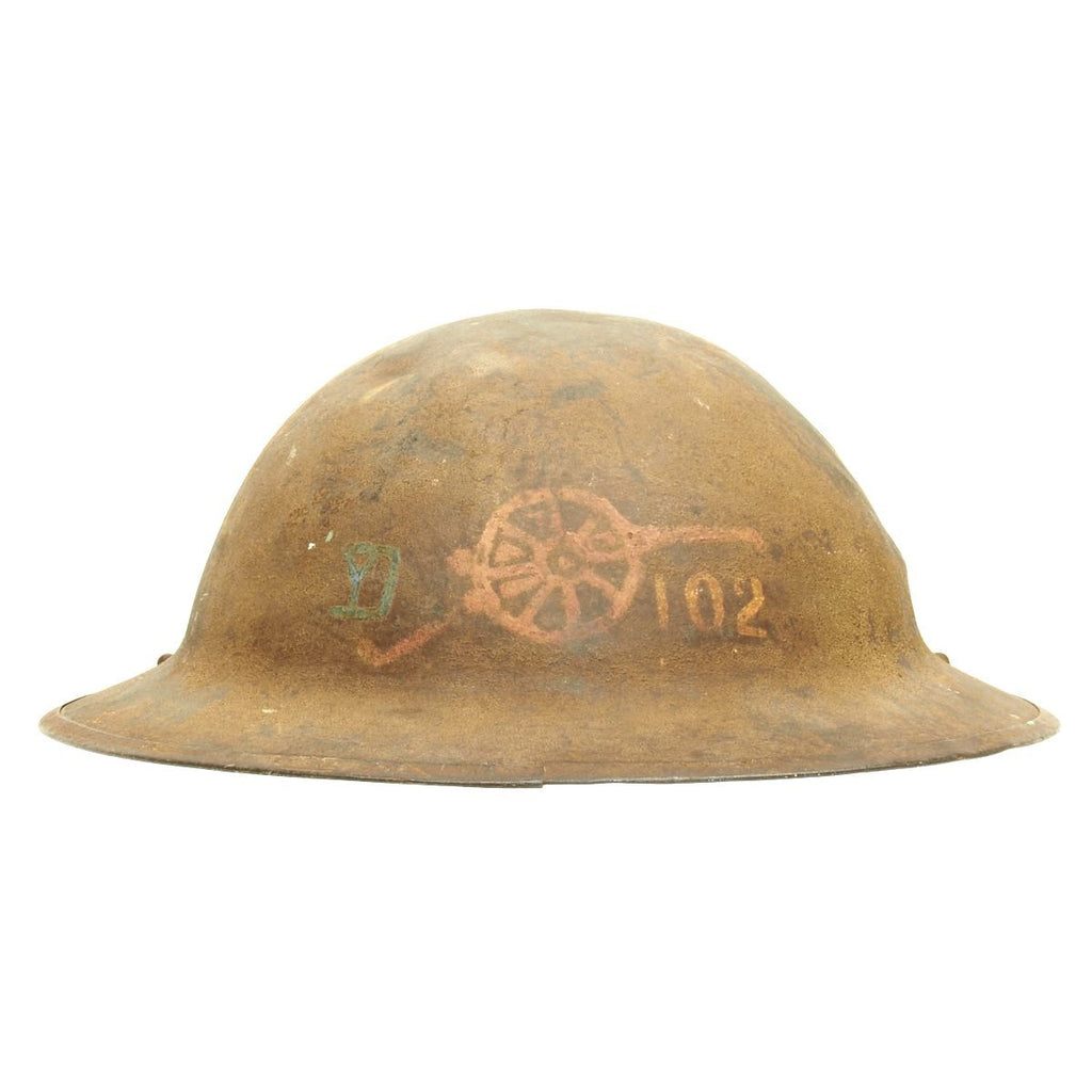 Original U.S. WWI M1917 102nd Field Artilley Regiment Doughboy Helmet - 26th Infantry Yankee Division Original Items