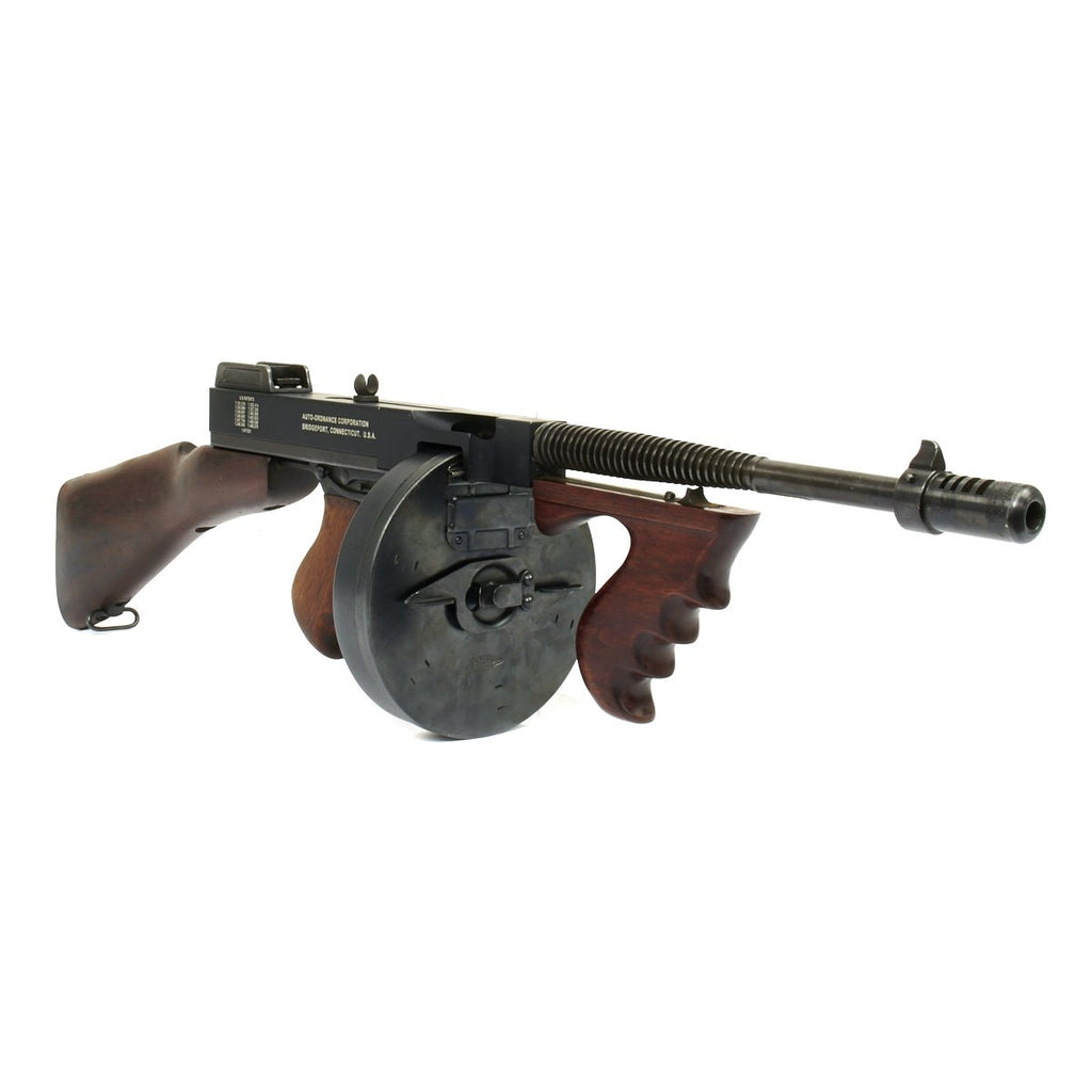 Original U.S. WWII Thompson 1928 Display Submachine Gun with Replica Drum and Vertical Foregrip Original Items