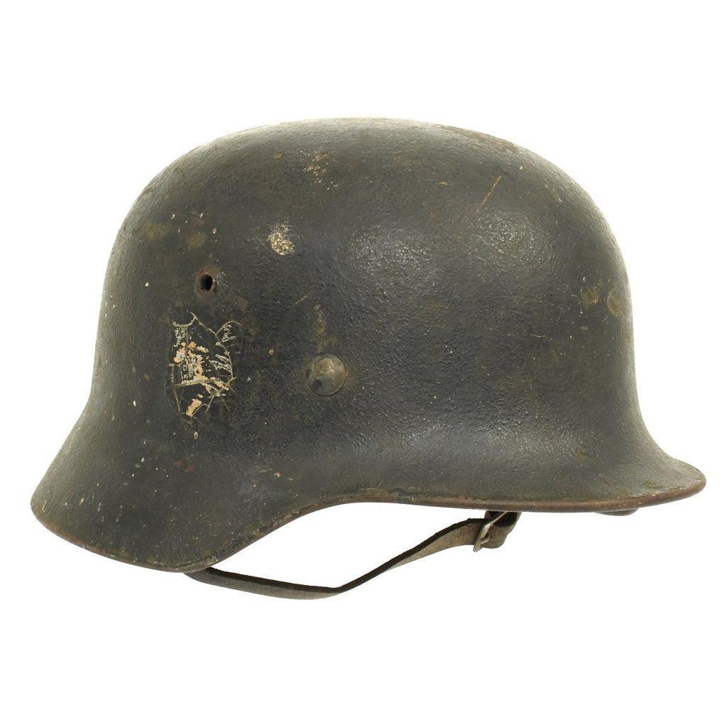 Original German WWII M35 Overpaint Double Decal Helmet - Q64 Original Items