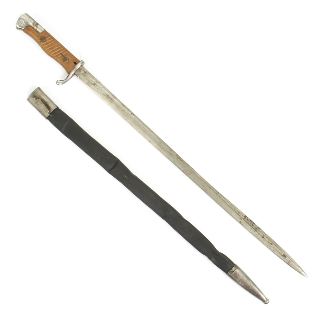Original German WWI Seitengewehr M1898 a/A GEW 98 Bayonet with Leather Scabbard - Dated 1901 Original Items