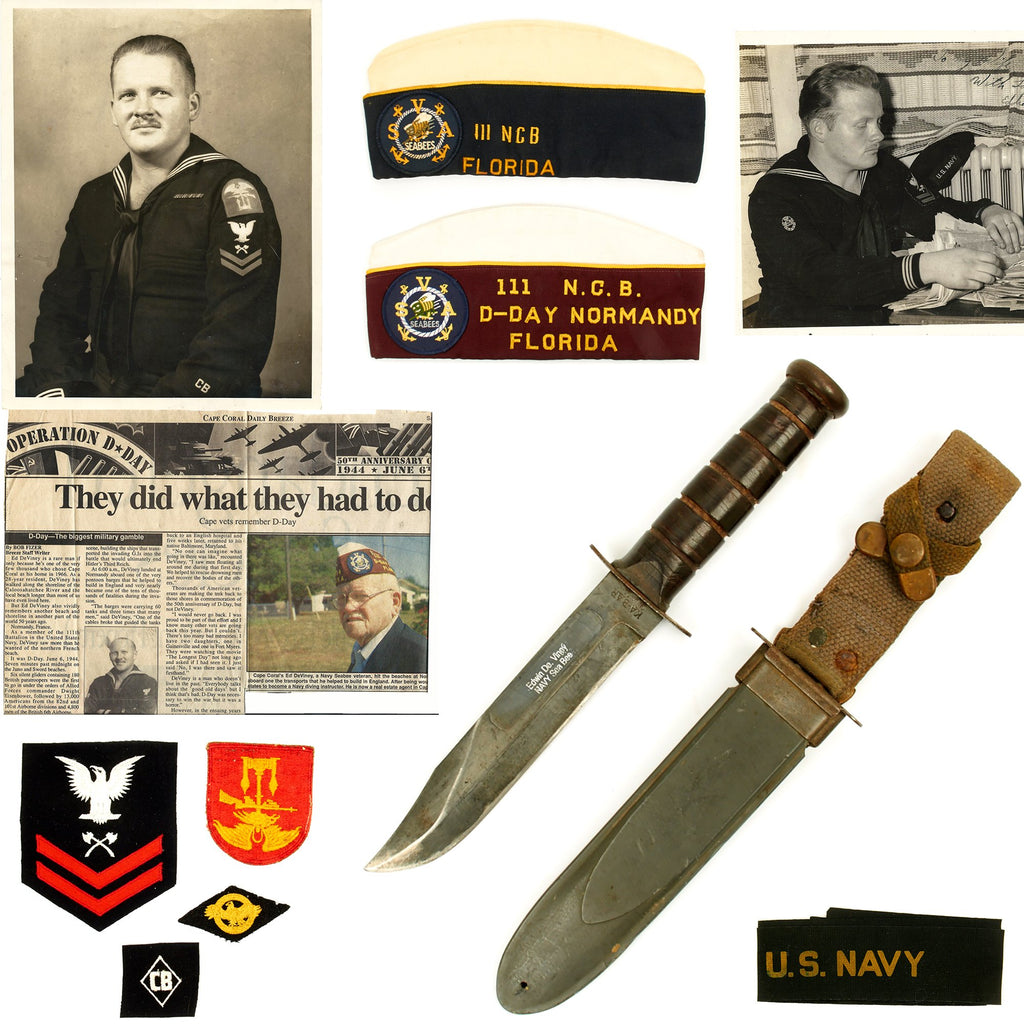 Original U.S. WWII Navy D-Day Invasion Seabee KA-BAR Knife Grouping Original Items