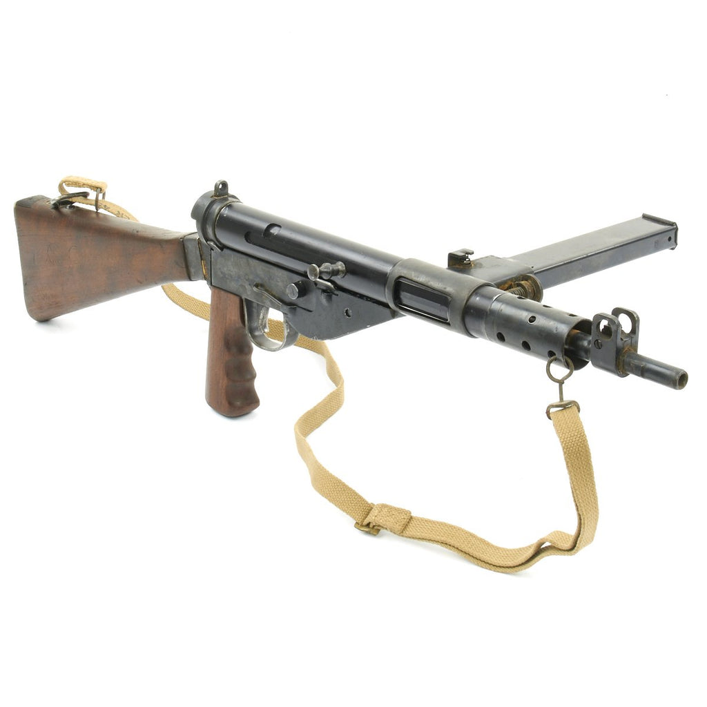Original British WWII Sten Mk V Display Submachine Gun with 1945-dated Sling Original Items