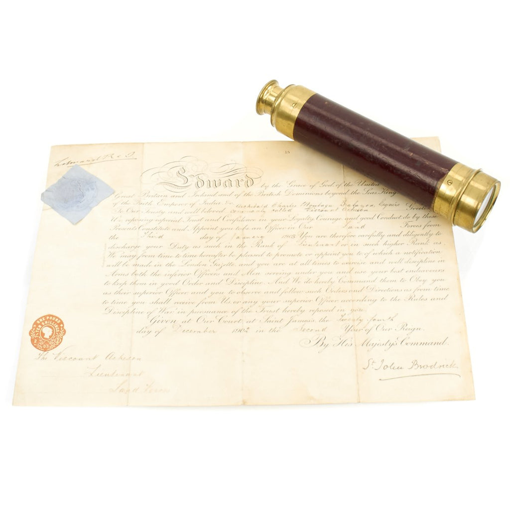Original British Named Officer Telescope and Commission signed by King Edward VII - dated 1902 Original Items