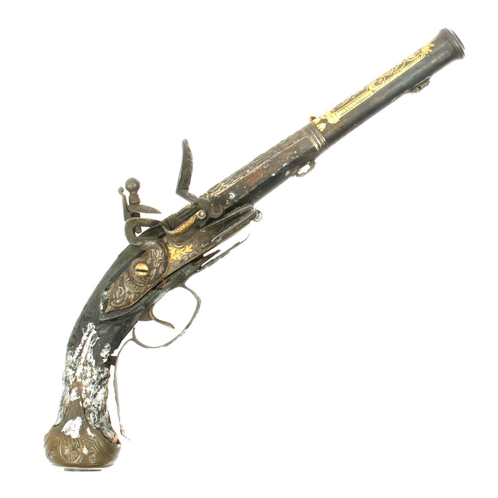 Original French Napoleonic Battlefield Pickup Fire-Damaged High Art Flintlock Pistol c.1800 Original Items