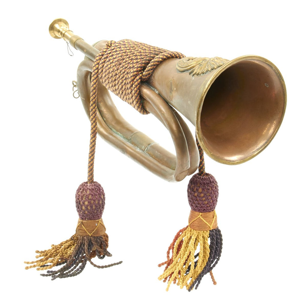 Original British WWI Regimental Bugle with Tasseled Cord Wrapping - Royal Welsh Fusiliers Original Items