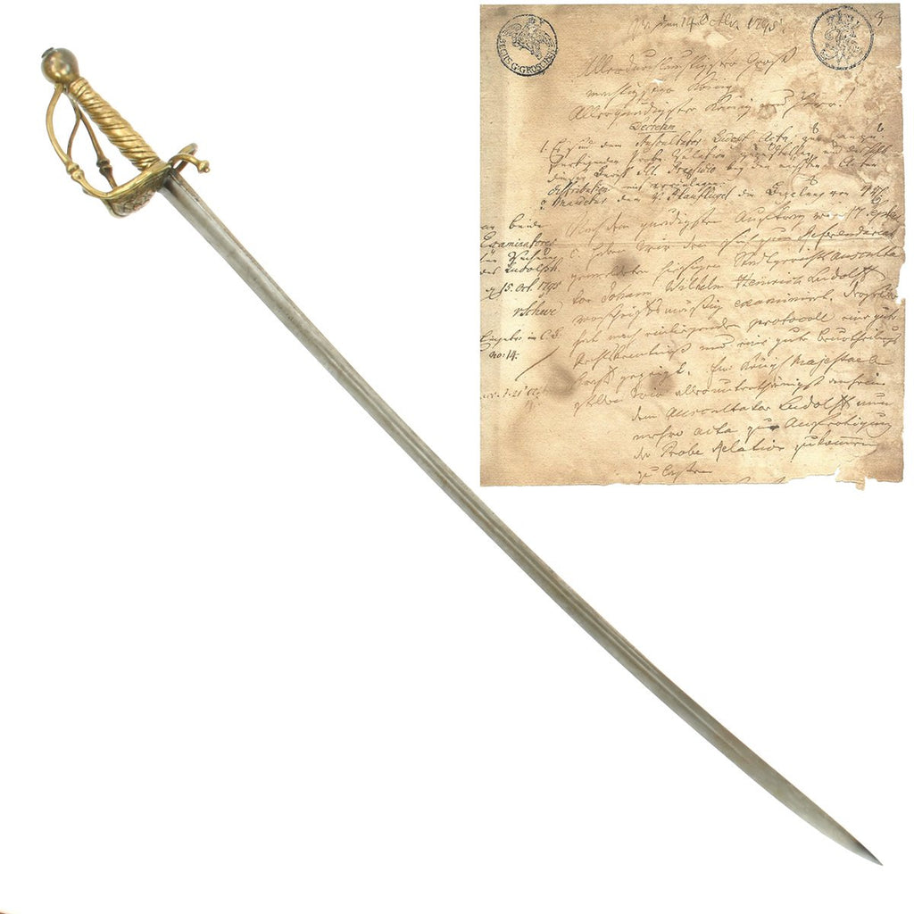 Original Early Prussian NCO Sidearm circa 1740 with Later Family Document Dated 1795 Original Items