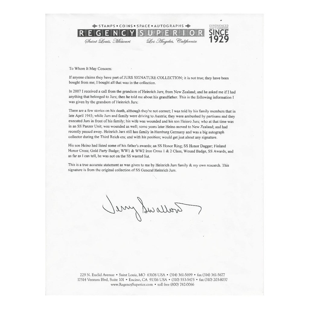 Original German WWII Signature of Field Marshal Erwin Rommel