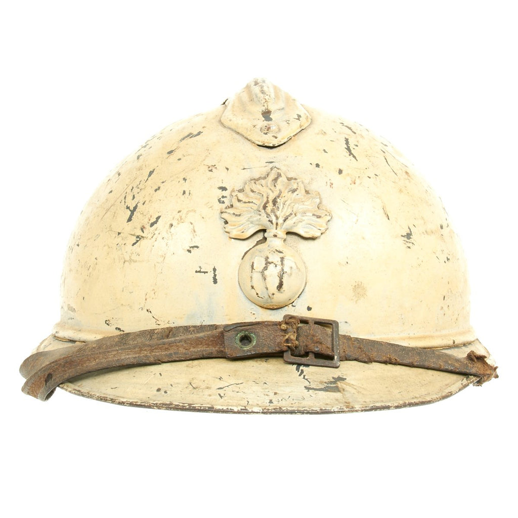 Original French M1915 Adrian Infantry Helmet in Snow Camouflage Original Items
