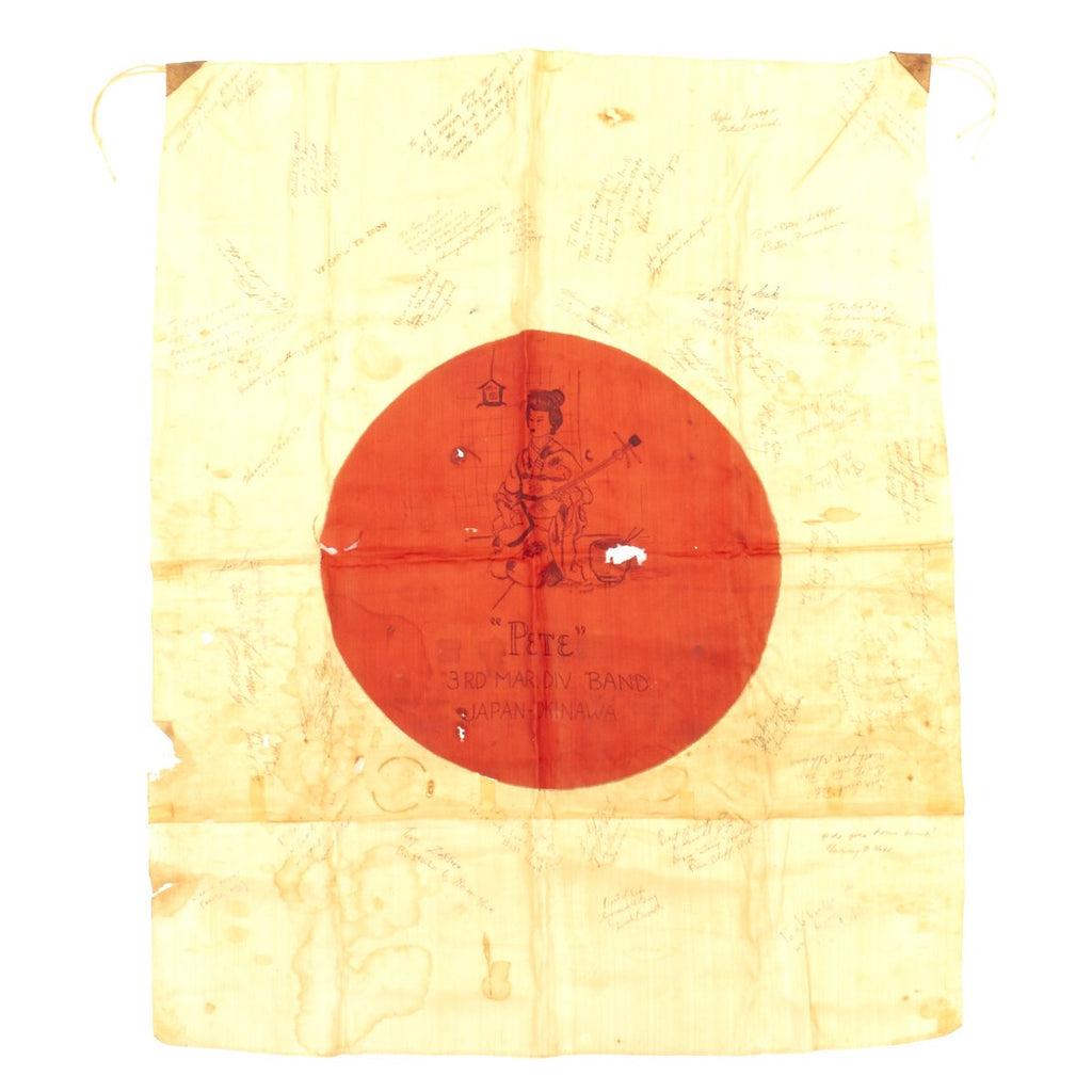 Original Japanese WWII 3rd Marine Division Signed Flag - Okinawa Original Items