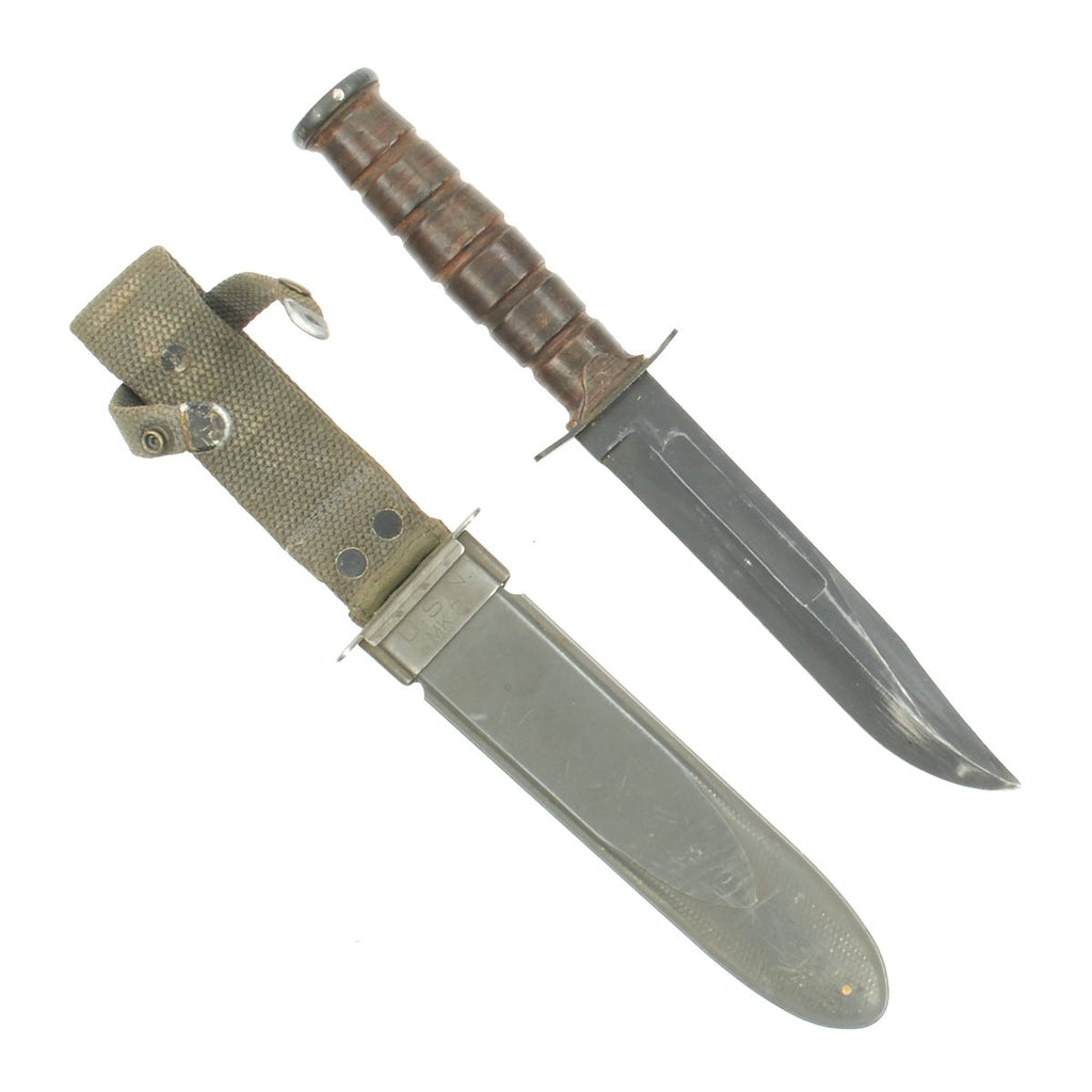 Original U.S. WWII USN Mark 2 KA-BAR Fighting Knife by CAMILLUS with USN MK2 Scabbard Original Items
