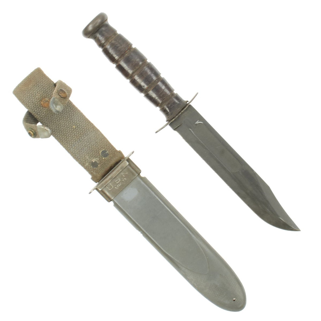 Original U.S. WWII USN Mark 2 KA-BAR Fighting Knife by Union Cutlery with USN MK2 Scabbard Original Items