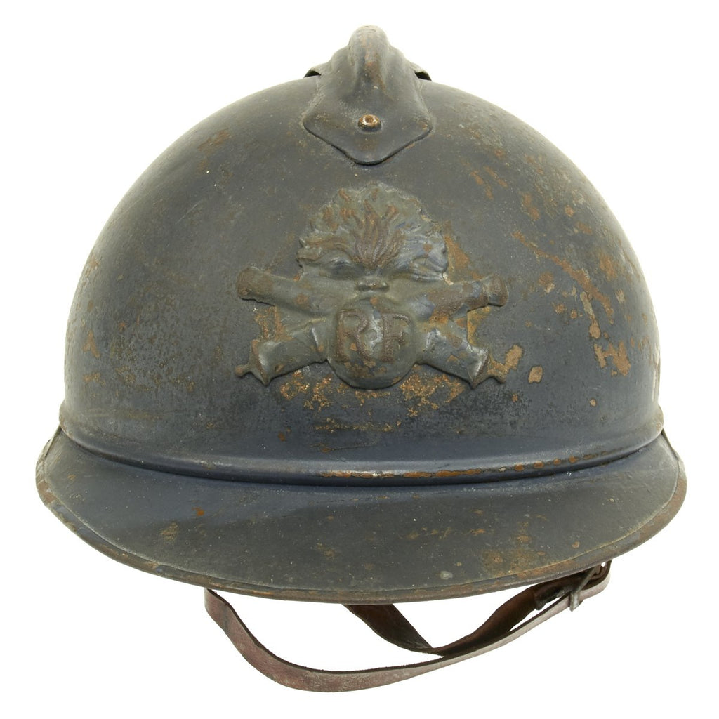 Original French WWI M1915 Adrian Helmet with Artillery Badge - Horizon Blue Original Items