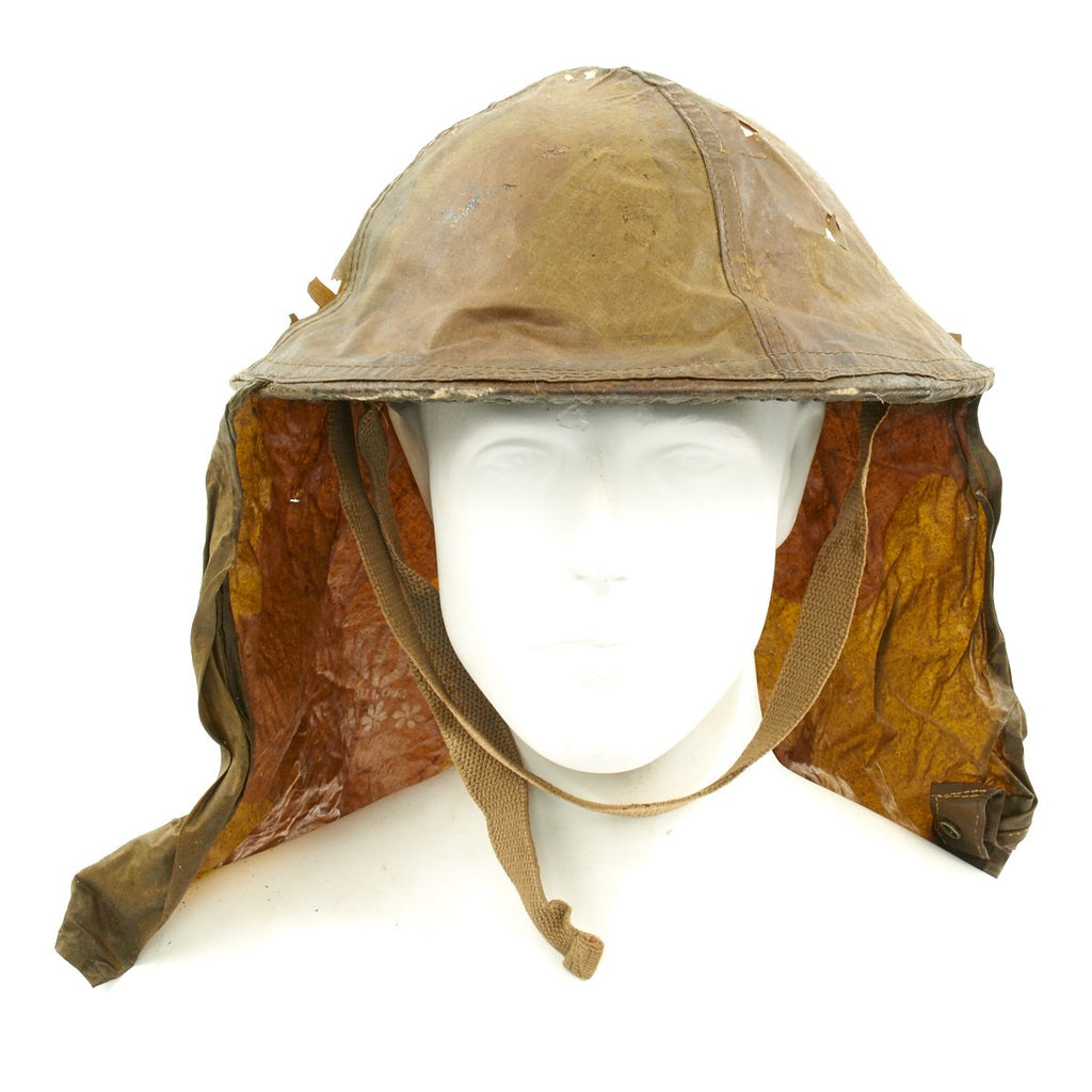Original British WWII 1944 Brodie MkII Helmet Snow Camouflage with 1942 Gas Cape Original Items