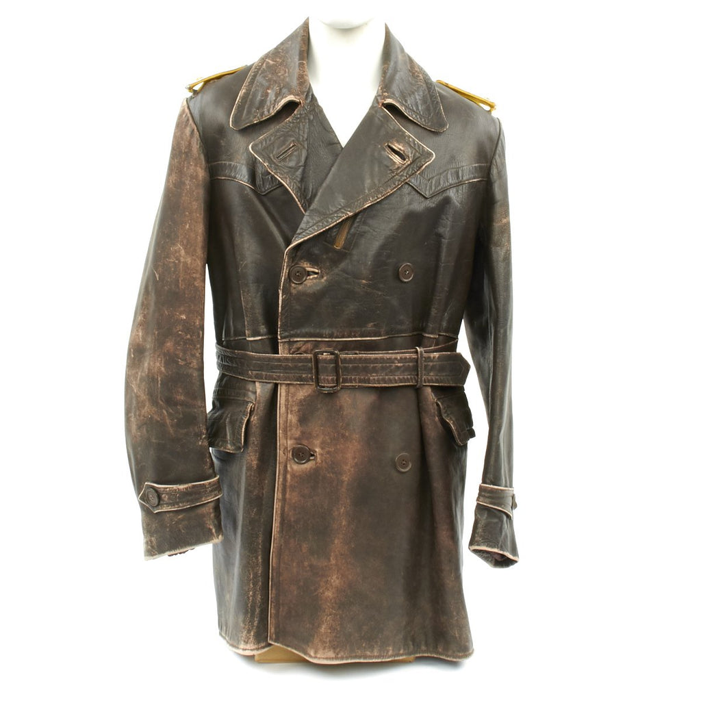 Original German WWII Luftwaffe Officer Oberleutnant Leather Overcoat Original Items