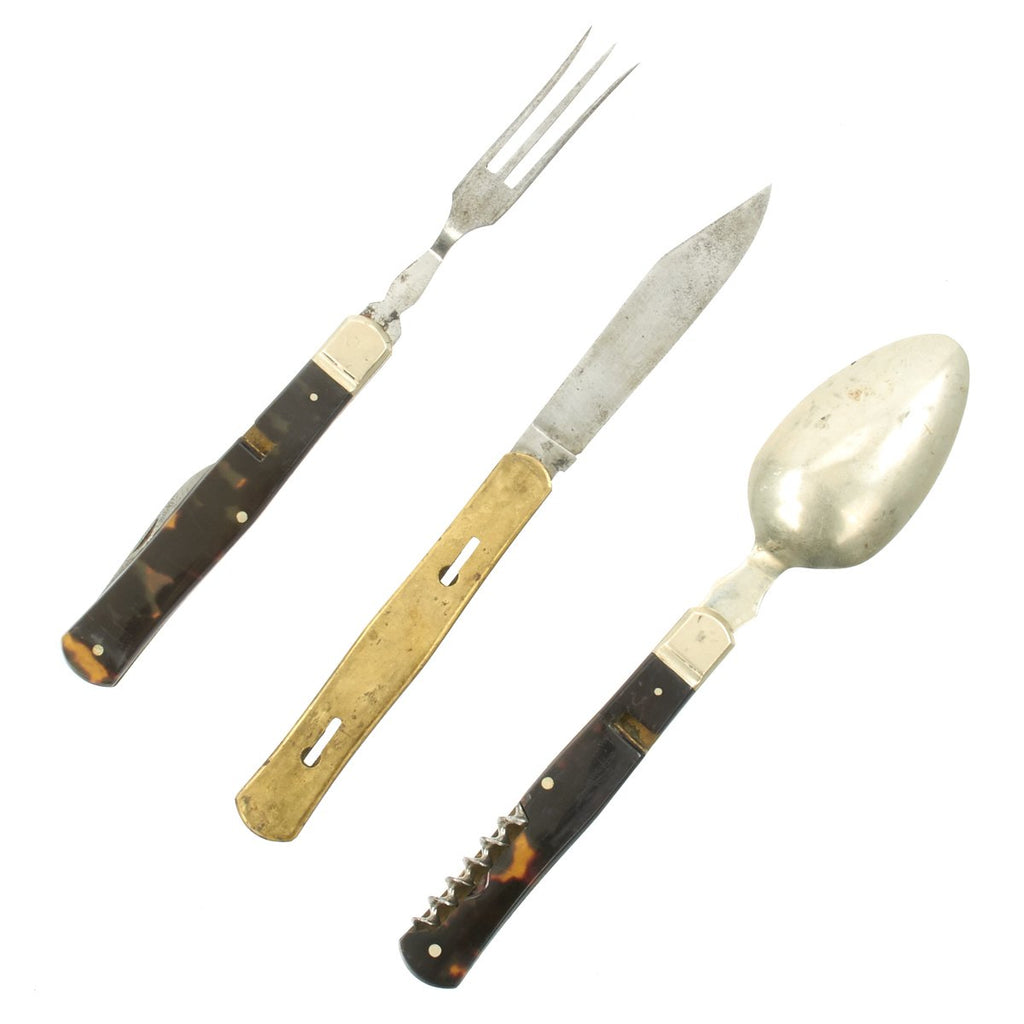 Original British Victorian Officer's Folding Campaign Pocket Knife Utensil Set c.1850 Original Items