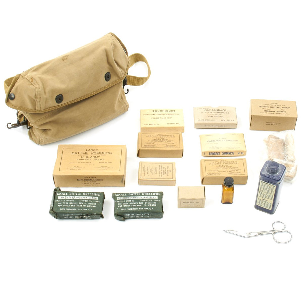 Original U.S. WWII U. S. Navy First Aid Medical Corpsman Medical Bandage Kit with Bag Original Items