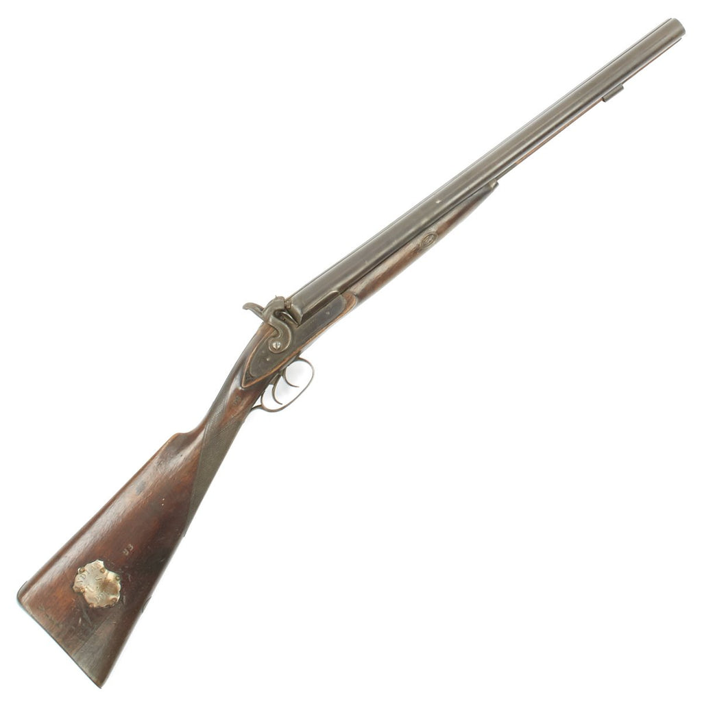 Original U.S. Double Barrel Percussion Shotgun by Richards with Indian Police Shield - dated 1855 Original Items