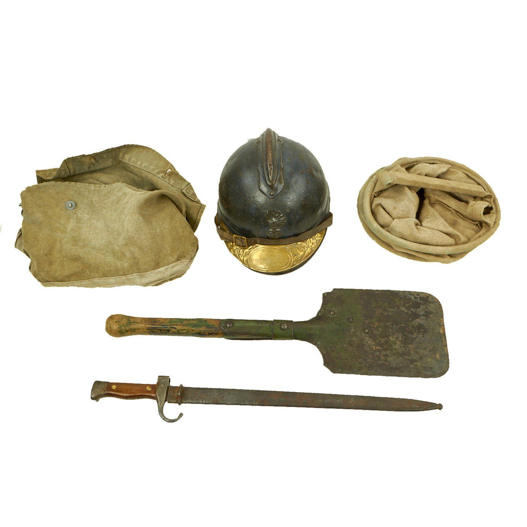 Original WWI French Infantry Collection - M-1915 Adrian Helmet, Field Gear, Personal Items Original Items