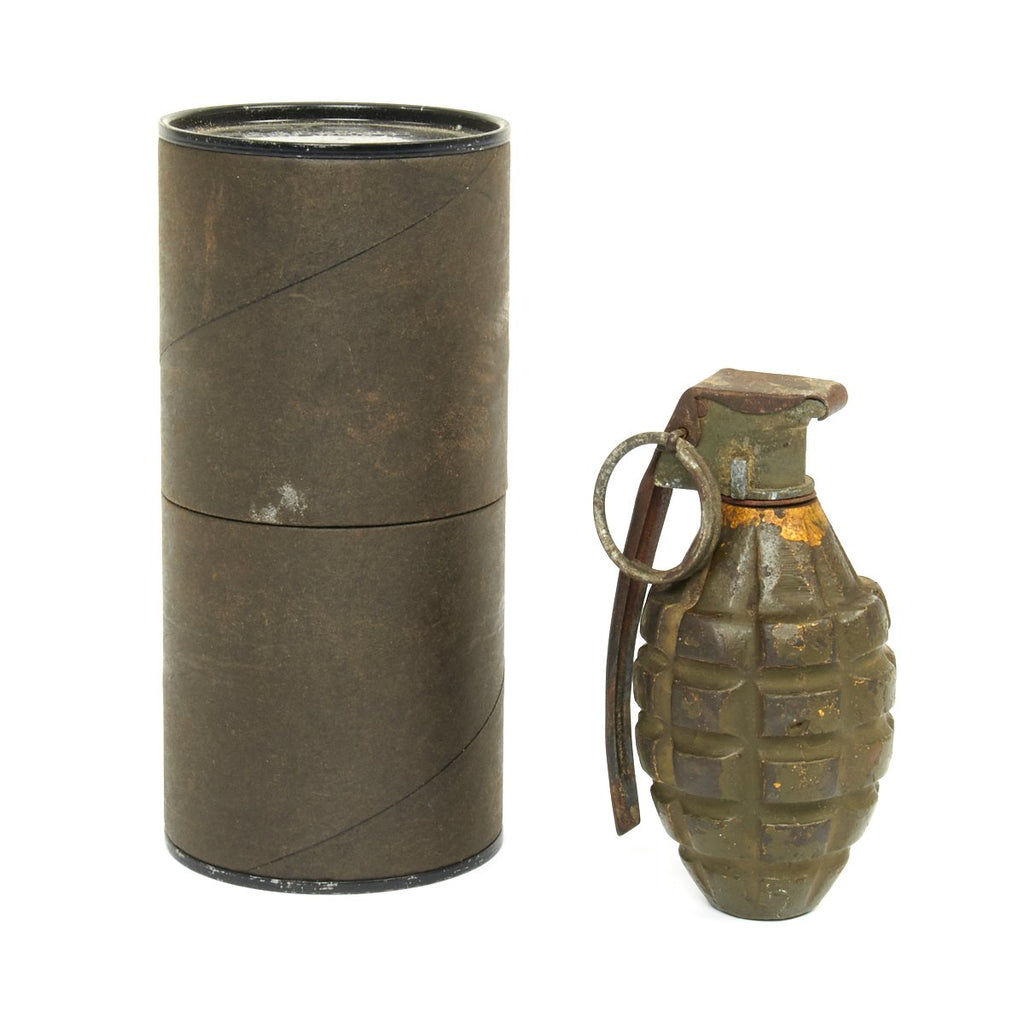 Original U.S. WWII MkII De-Militarized Pineapple Grenade with Carboard Cannister Original Items