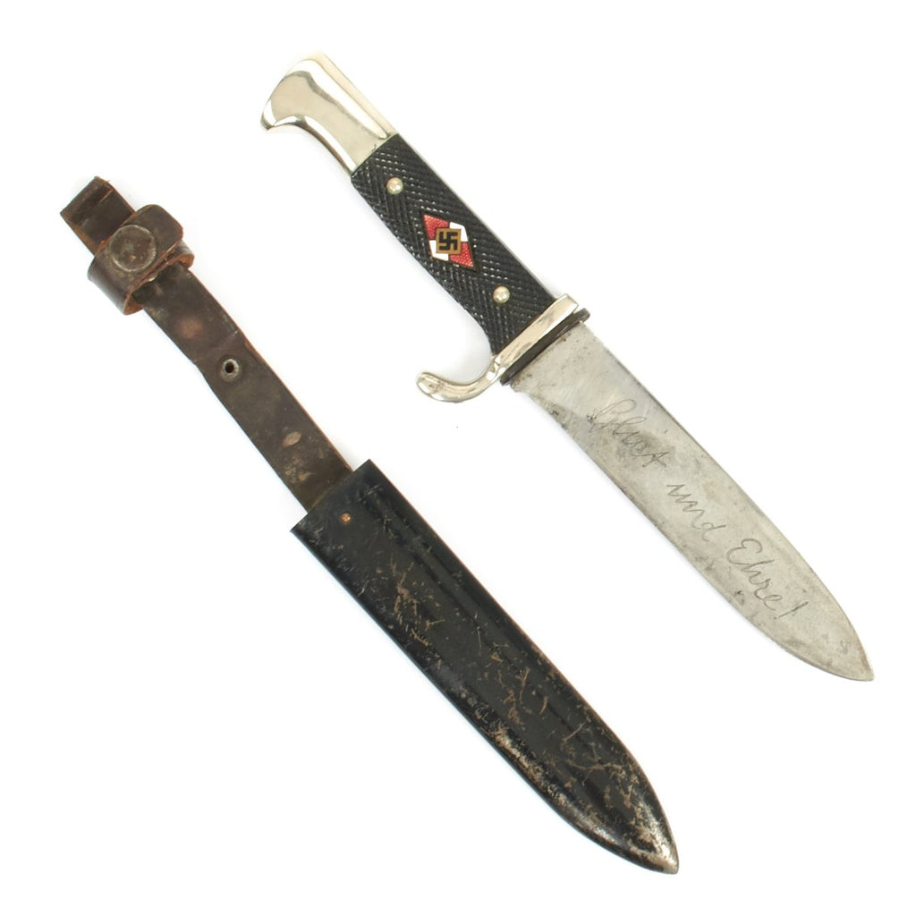 Original German WWII Hitler Youth Knife with Motto By August Merten of Solingen - RZM M7/31 1936 Original Items
