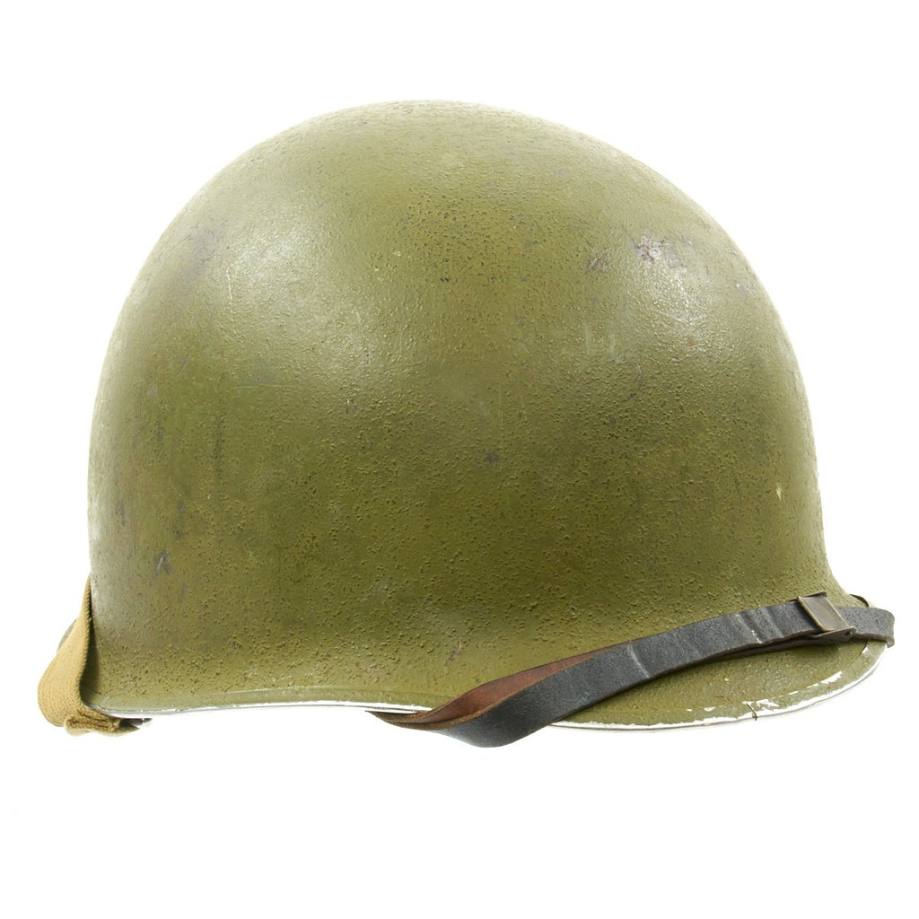 Original U.S. WWII 1943 M1 McCord Fixed Bale Front Seam Helmet with International Molded Plastics Liner Original Items