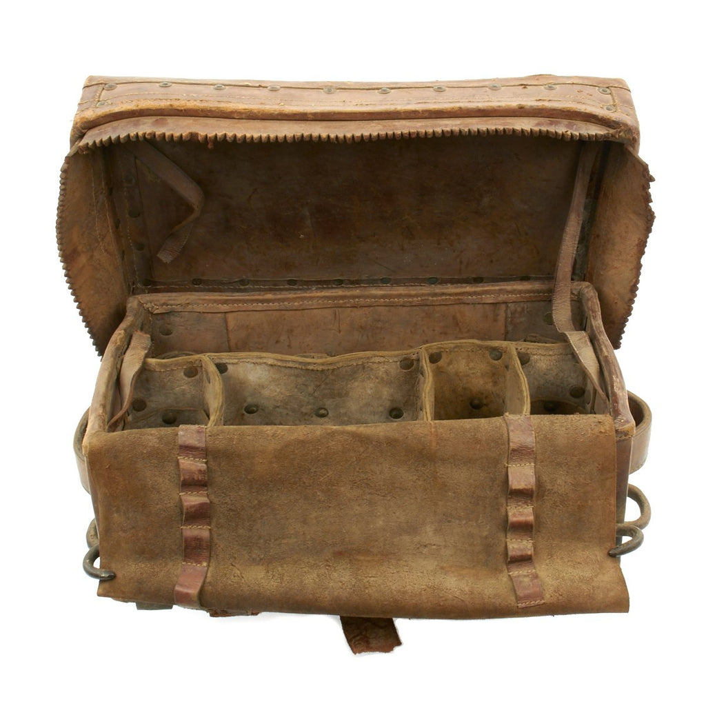 Original British Victorian Leather Cannon Caisson Storage Trunk with Iron Fittings Original Items