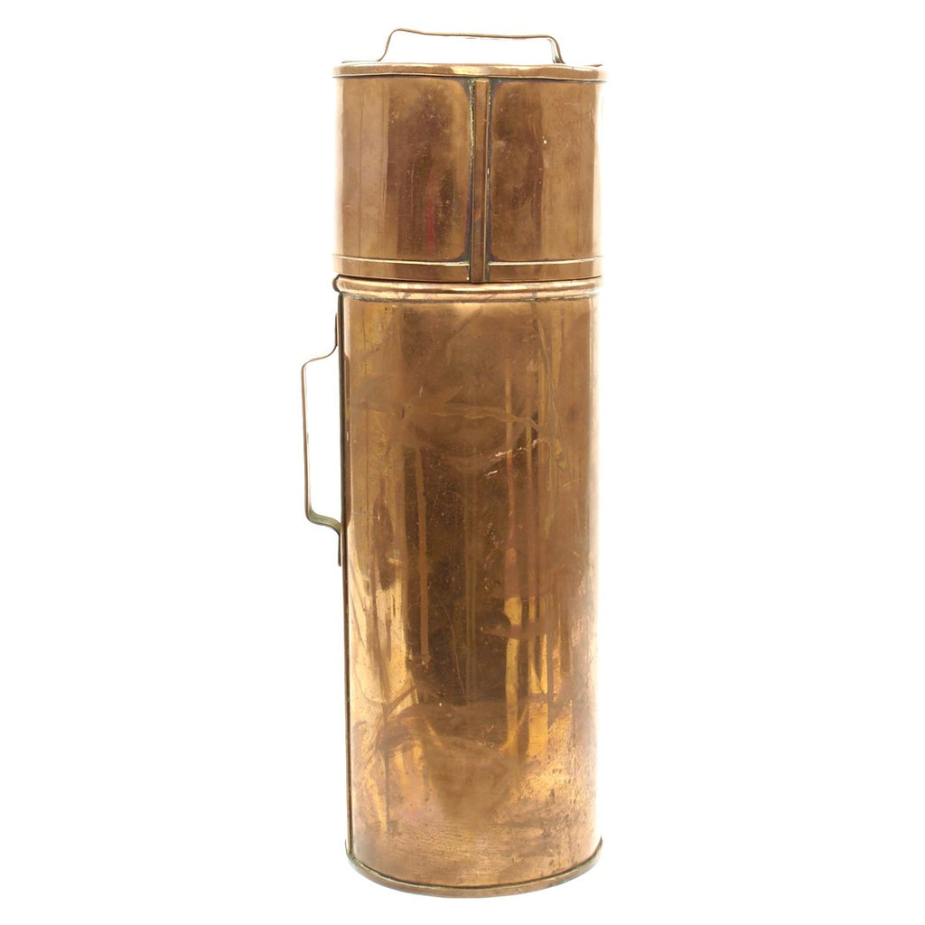 Original British Victorian Royal Navy Copper Powder Carrier with Cover - V.R. Marked Original Items