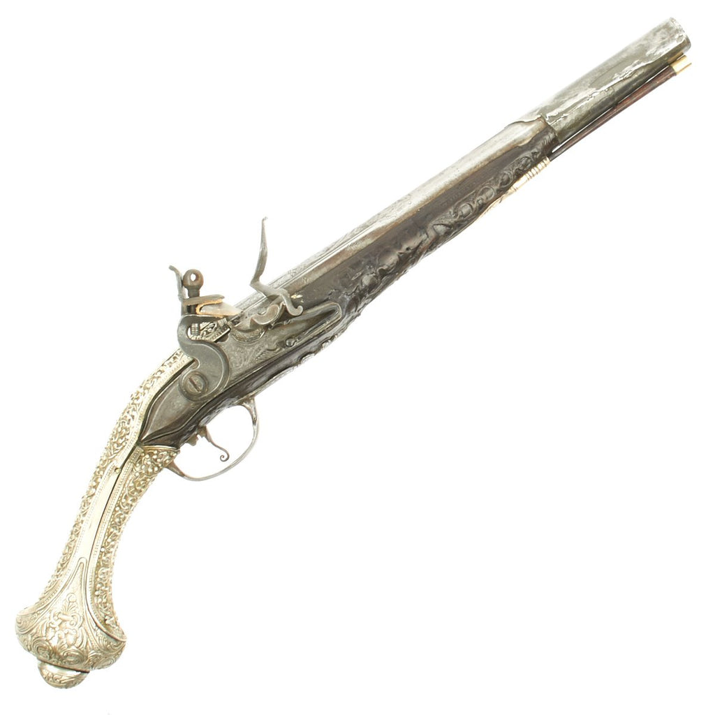 Original 19th Century Ottoman "Barbary Pirate" Embossed Silver Clad Flintlock Pistol -c.1800 Original Items