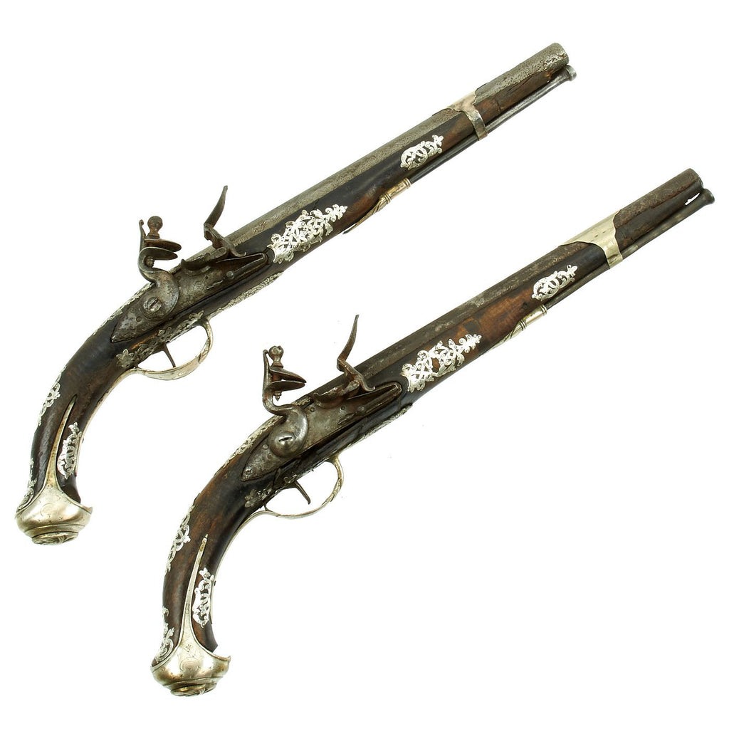 Original 18th Century Pair of Silver Mounted Ottoman Flintlock Pistols - circa 1790 Original Items