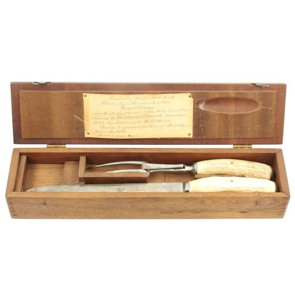 Original British Early Victorian Cased Carving Knife and Fork Set from Salvage of HMS Royal George - Sunk 1782 Original Items