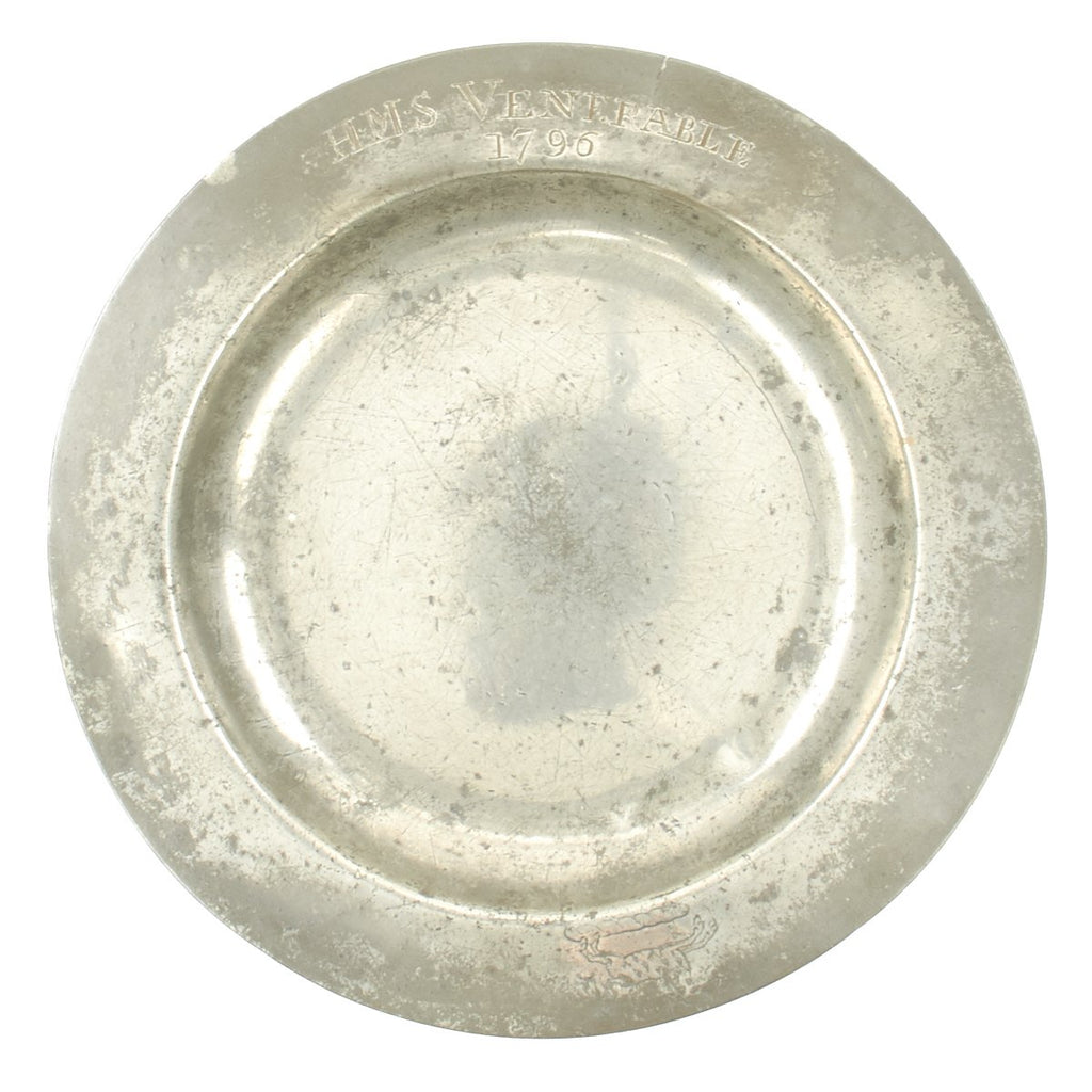 Original British 18th Century Naval Pewter Plate Named to H.M.S. Venerable - dated 1796 Original Items
